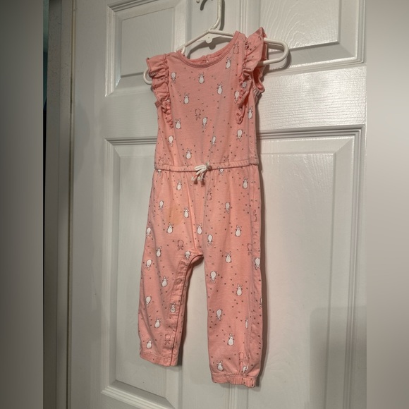 Child of Mine Carter's Baby 18M Pink Flutter Sleeve Footless Jumpsuit Bunnies - Picture 1 of 6